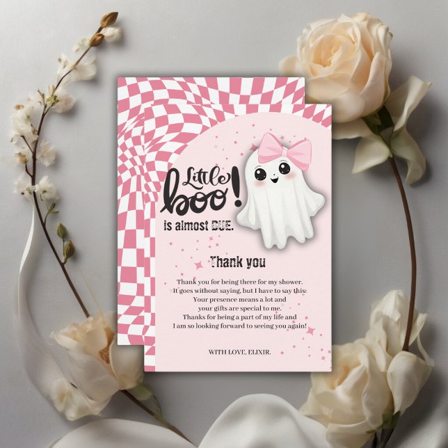 Carte De Remerciements Pink Ghost Little Boo est presque dû Baby shower (Créateur téléchargé)