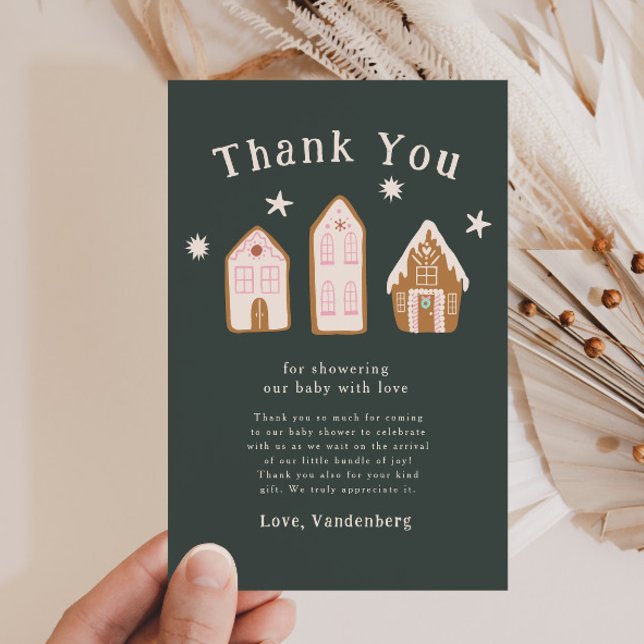 Carte De Remerciements Pink Gingerbread House Holiday Baby Shower (Créateur téléchargé)