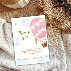 Carte De Remerciements Pink Girl Adventure Hot Air Balloon Baby shower