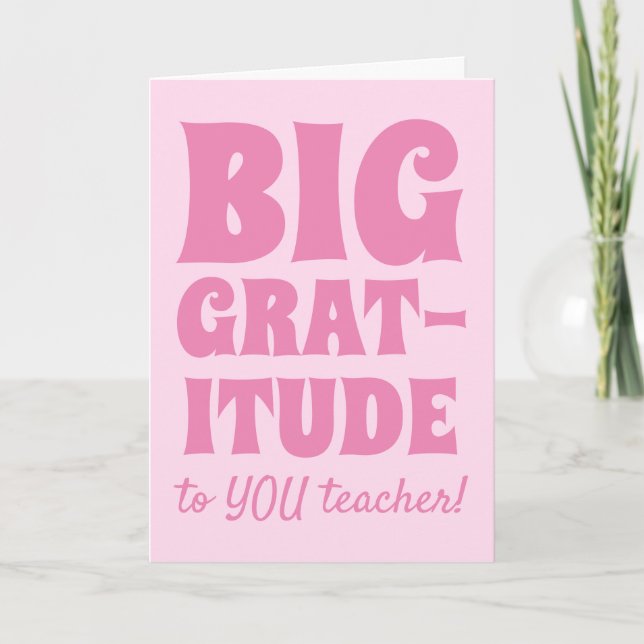Carte De Remerciements Pink Grande Gratitude Meilleur Enseignant Jamais (Devant)