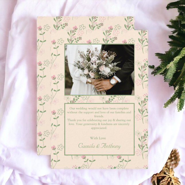 Carte De Remerciements Pink Green Retro Y2K les années 70 Fleur Motif (Zazzle Pink Green Retro Y2K 70s Flower Pattern Thank You Card)
