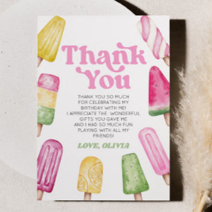 Carte De Remerciements Pink Green Yellow Retro Popsicle fête d'anniversai