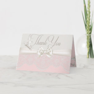 Carte De Remerciements Pink & Ivory Butterflies and Lace Thank You