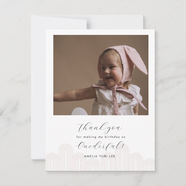 Carte De Remerciements Pink Korean Dol photo de premier anniversaire merc (Devant)