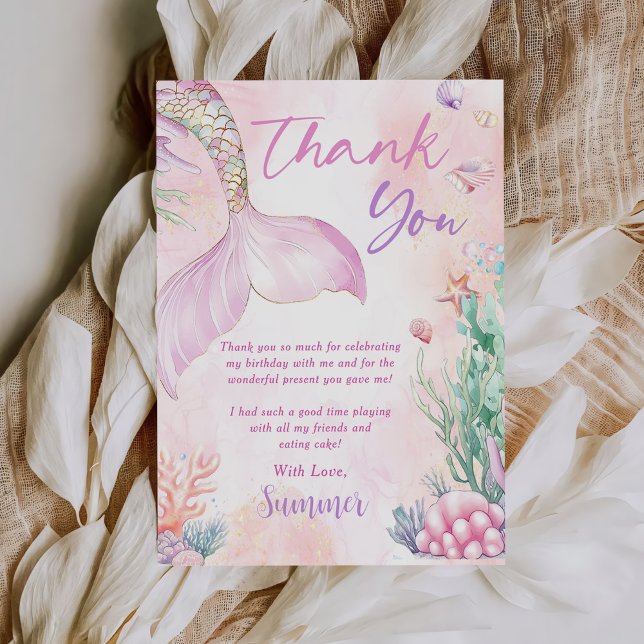 Carte De Remerciements Pink Mermaid 1st Birthday Oneder The Sea (Créateur téléchargé)