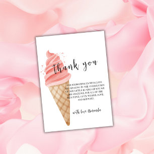 Carte De Remerciements Pink Minimalist Crème de glace Baby shower Scoop