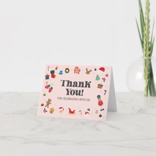 Carte De Remerciements Pink Oh What Fun Noël anniversaire (Devant)
