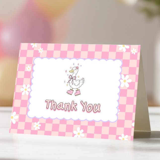 Carte De Remerciements Pink One Silly Goose-Girl's First Birthday (Pink One Silly Goose Thank you card. Spring themed Girl's first birthday cards.)