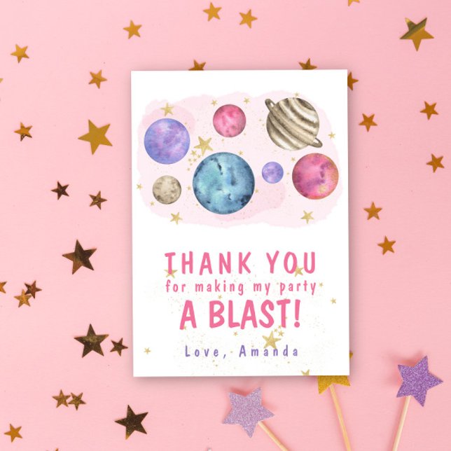 Carte De Remerciements Pink Planets Space Fête d'anniversaire (Créateur téléchargé)