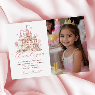 Carte De Remerciements Pink Princess Castle Girl's Birthday Party Photo