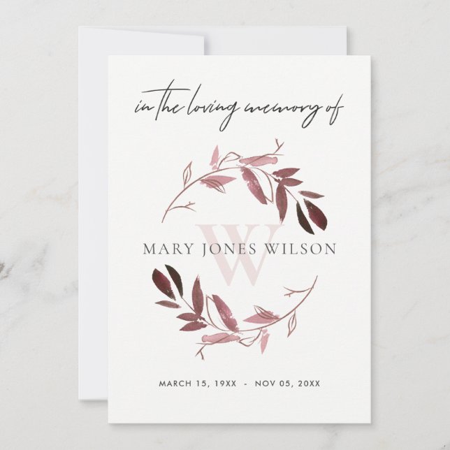 CARTE DE REMERCIEMENTS PINK PURPLE FAUNA SYMPATHY MEMORIAL SERVICE INVITA (Devant)