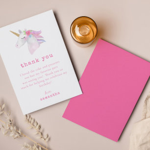 Carte De Remerciements Pink Purple Unicorn Gold Parties scintillant Anniv