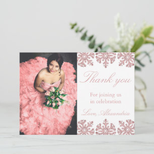 Carte De Remerciements Pink Rose Gold Snowflake Winter Sweet 16