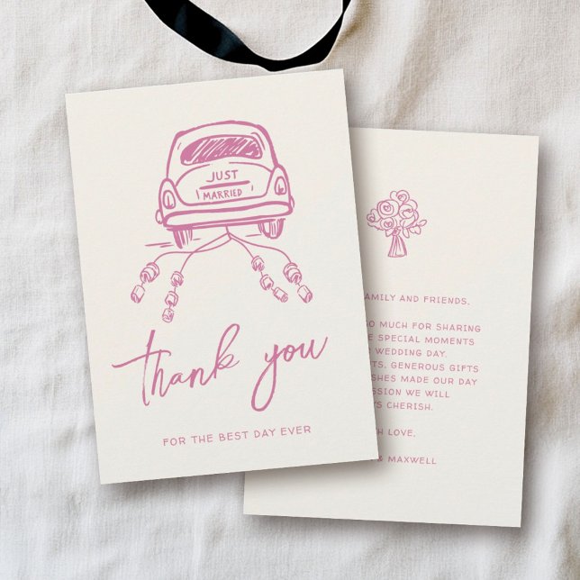 Carte De Remerciements Pink Script manuscrit Mariage tendance voiture (Créateur téléchargé)
