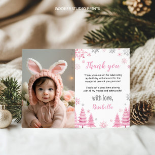 Carte De Remerciements Pink Snowflake hiver Anniversaire Photo