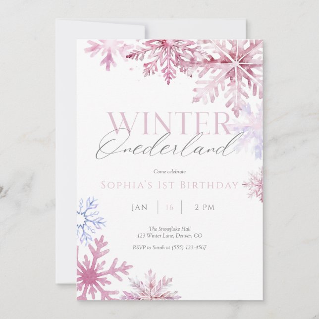Carte De Remerciements Pink Snowflake Hiver Onederland Anniversaire Invit (Devant)