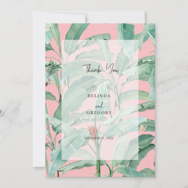 Carte De Remerciements Pink Tropical Banana Palm Feuille Mariage (Devant)