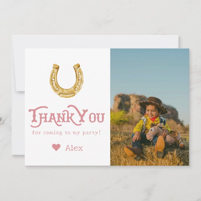Carte De Remerciements Pink Wild West Premier Rodéo Baby Girl 1er anniver (Devant)
