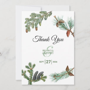 Carte De Remerciements Pins rustiques Mariage de verdure forestière