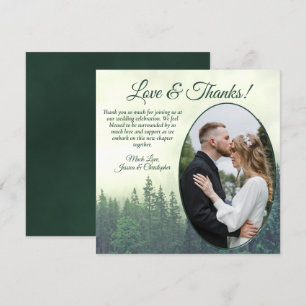 Carte De Remerciements Pins vert Foggy Arbres Mariage rustique Oval Photo