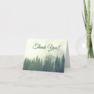 Carte De Remerciements Pins verts Foggy Simple Rustique Photo Mariage