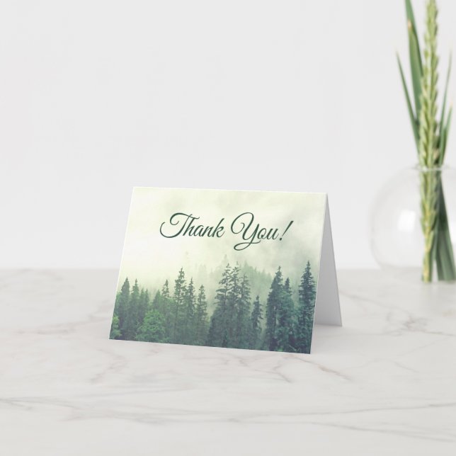 Carte De Remerciements Pins verts Foggy Simple Rustique Photo Mariage (Devant)