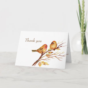 Carte De Remerciements Pinsons chanteurs à l'aquarelle Oiseaux bruns Merc