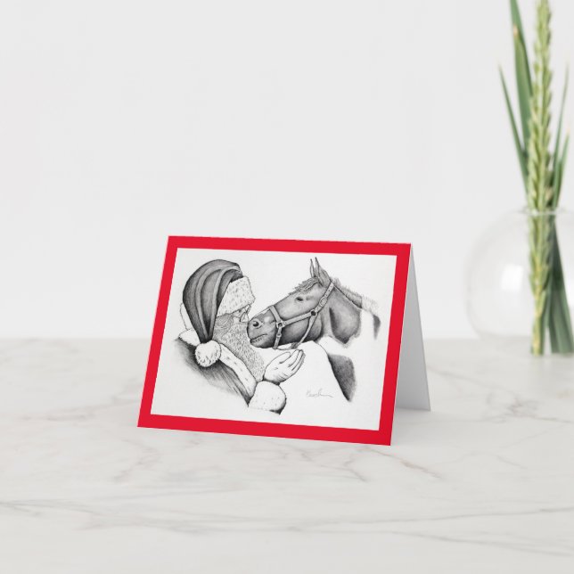 Carte De Remerciements Pinto Horse et Santa Claus (Devant)
