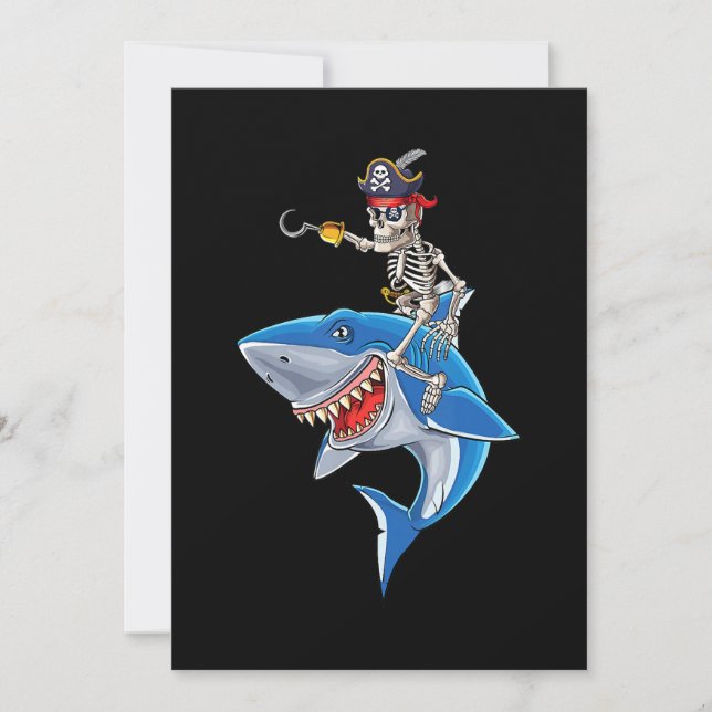 Carte De Remerciements Piratesque squelette chevauchant un requin Garçons (Devant)