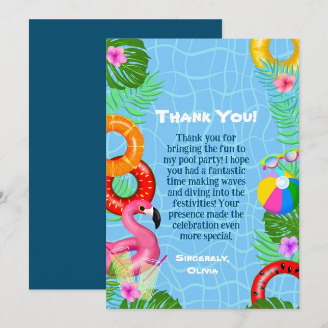 Carte De Remerciements Piscine amusante Piscine Fête Naissance (Devant / Derrière)