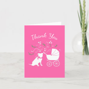 Carte De Remerciements Pit Bull Chien Baby shower rose fille Pitbull