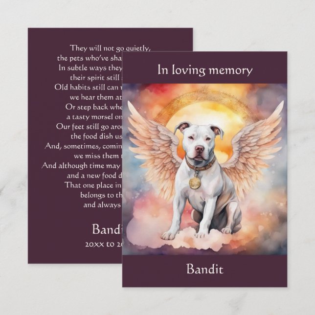 Carte De Remerciements Pitbull Memorial Poem Ailes Ajouter un nom aquarel (Devant / Derrière)