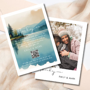 Carte De Remerciements Pittoresque Aquarelle Pine tree Lac mariage