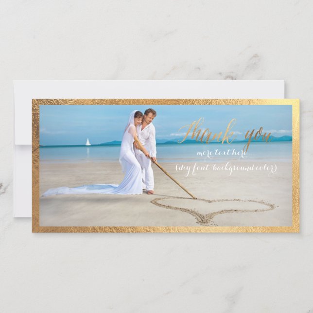 Carte De Remerciements PixDezines fausse cadre or/merci photo mariage (Devant)