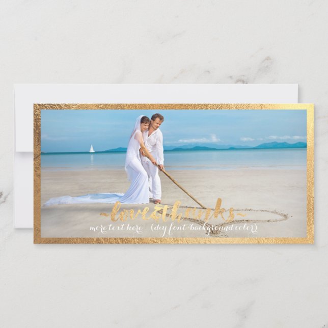Carte De Remerciements PixDezines fausse cadre or/merci photo mariage (Devant)