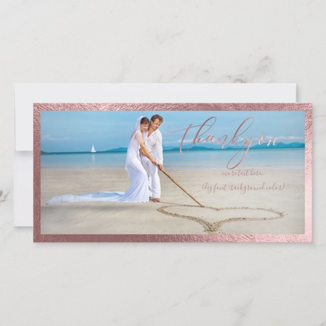 Carte De Remerciements PixDezines faux or rose/merci photo mariage (Devant)