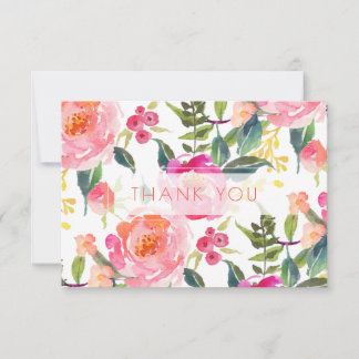 Carte De Remerciements PixDezines Fête des mariées Aquarelle Peonies d'ét
