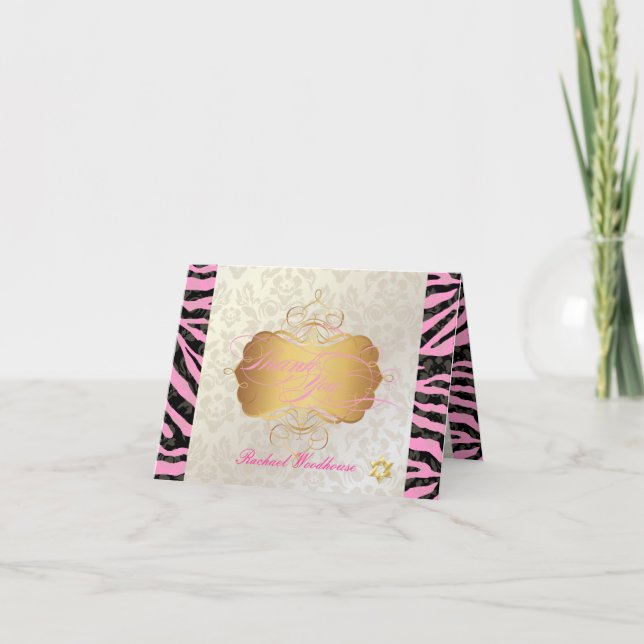 Carte De Remerciements PixDezines Haute Coutour Damask+Zebra Thank You (Devant)
