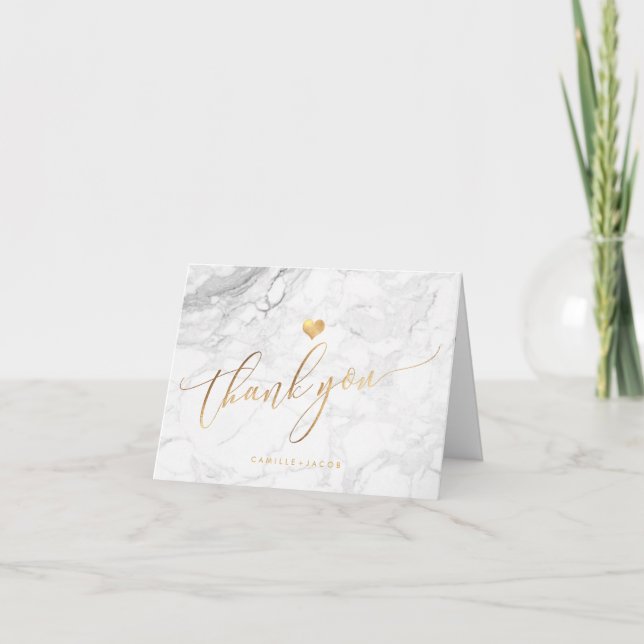 Carte De Remerciements PixDezines Marble+Faux Gold/WeddingMerci (Devant)