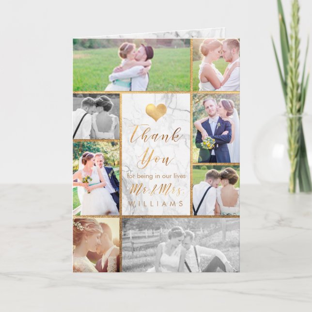 Carte De Remerciements PixDezines Mariage Photos Merci/Marbre (Devant)