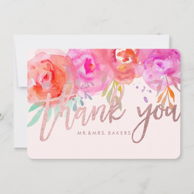 Carte De Remerciements PixDezines Merci/Floral/Aquarelle/Roses (Devant)
