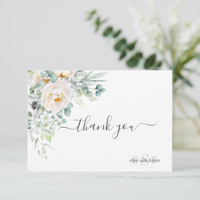 Carte De Remerciements PixDezines Monogramme Pivoines Anémone Aquarelle (Debout devant)