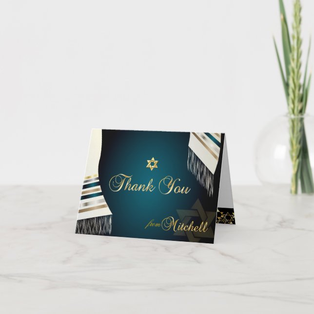 Carte De Remerciements PixDezines Tallit Mitzvah Merci/DO-IT-YOURSELF cou (Devant)