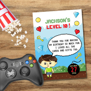 Carte De Remerciements Pixels Jeu d'Arcade Niveau Supérieur Anniversaire 