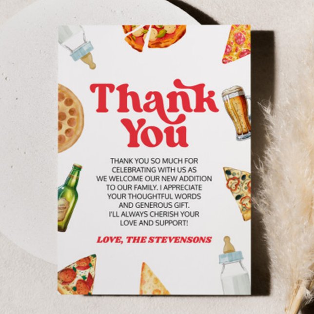 Carte De Remerciements Pizza Brews et Diapers aussi ! Baby shower (Créateur téléchargé)