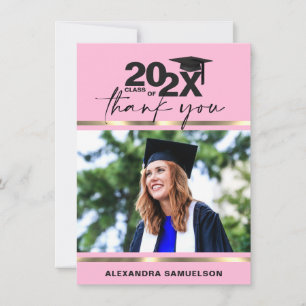 Carte De Remerciements Plafond de graduation moderne Année Rose or   PHOT