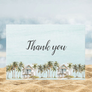 Carte De Remerciements Plage aux palmiers cocotiers aquarelle monogrammée