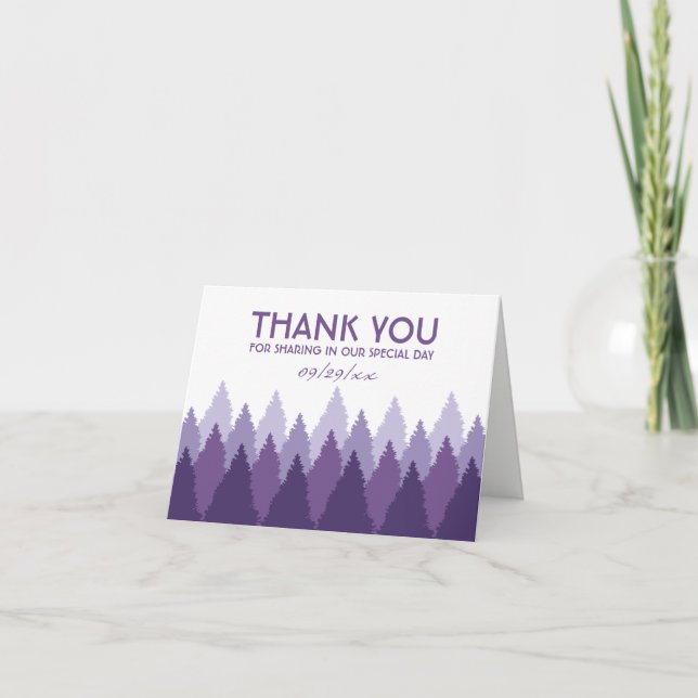 Carte De Remerciements Plage de forêt violet Mariage de bois (Devant)