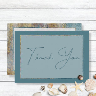 Carte De Remerciements Plage moderne Abstrait Turquoise & Gold Mariage Me