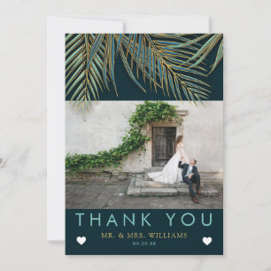 Carte De Remerciements Plage moderne Palm Gold Blue Turquoise Mariage tro